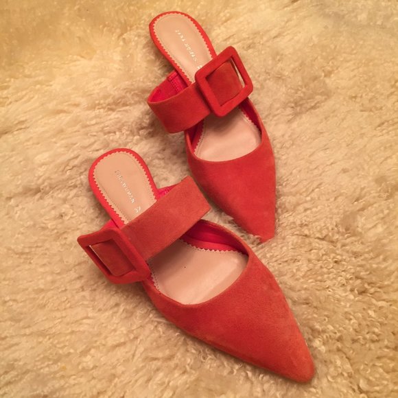 ZARA Orange Suede Kitten Heels size 37 - Picture 1 of 8